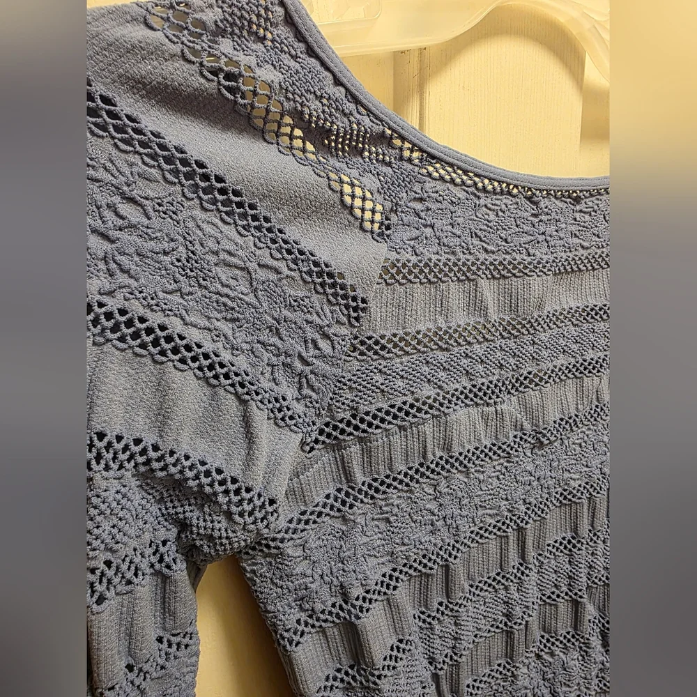Free People Movement Take Me On In Stone Blue RibbedBodysuit Size XS/S New